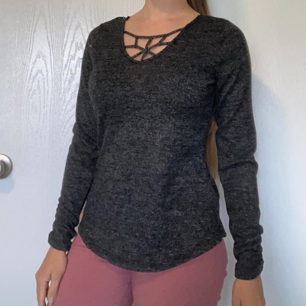 Absolutely Famous grey and lace long-sleeve